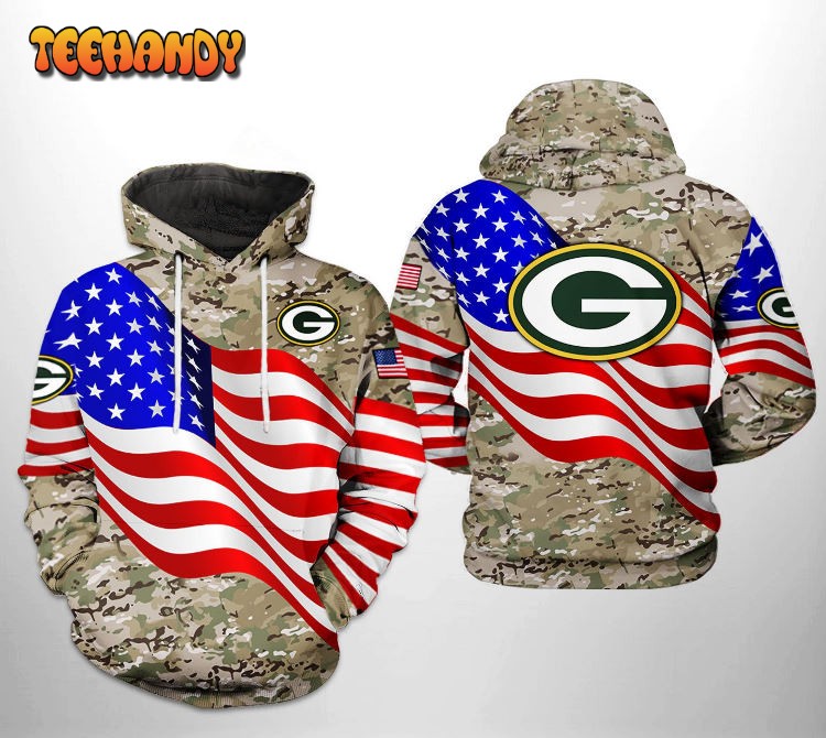 Green Bay Packers NFL US Flag Camo Veteran Team 3D Printed Hoodie