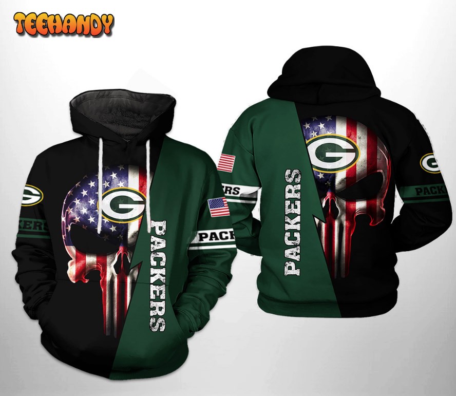 Green Bay Packers NFL US Flag Skull Team 3D Printed HoodieZipper Hoodie