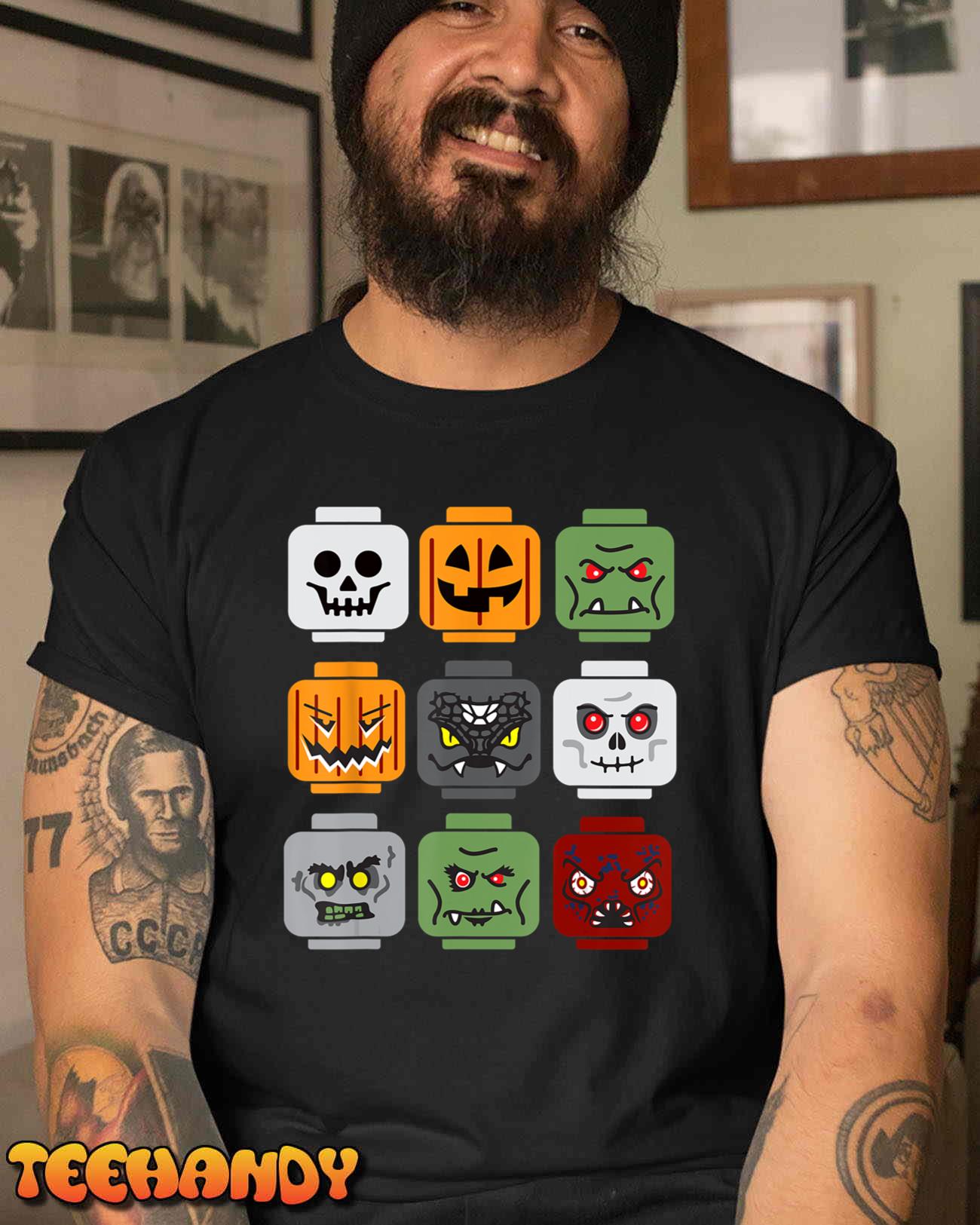 Halloween Building Brick Head Pumpkin Ghost Zombie Friends T-Shirt