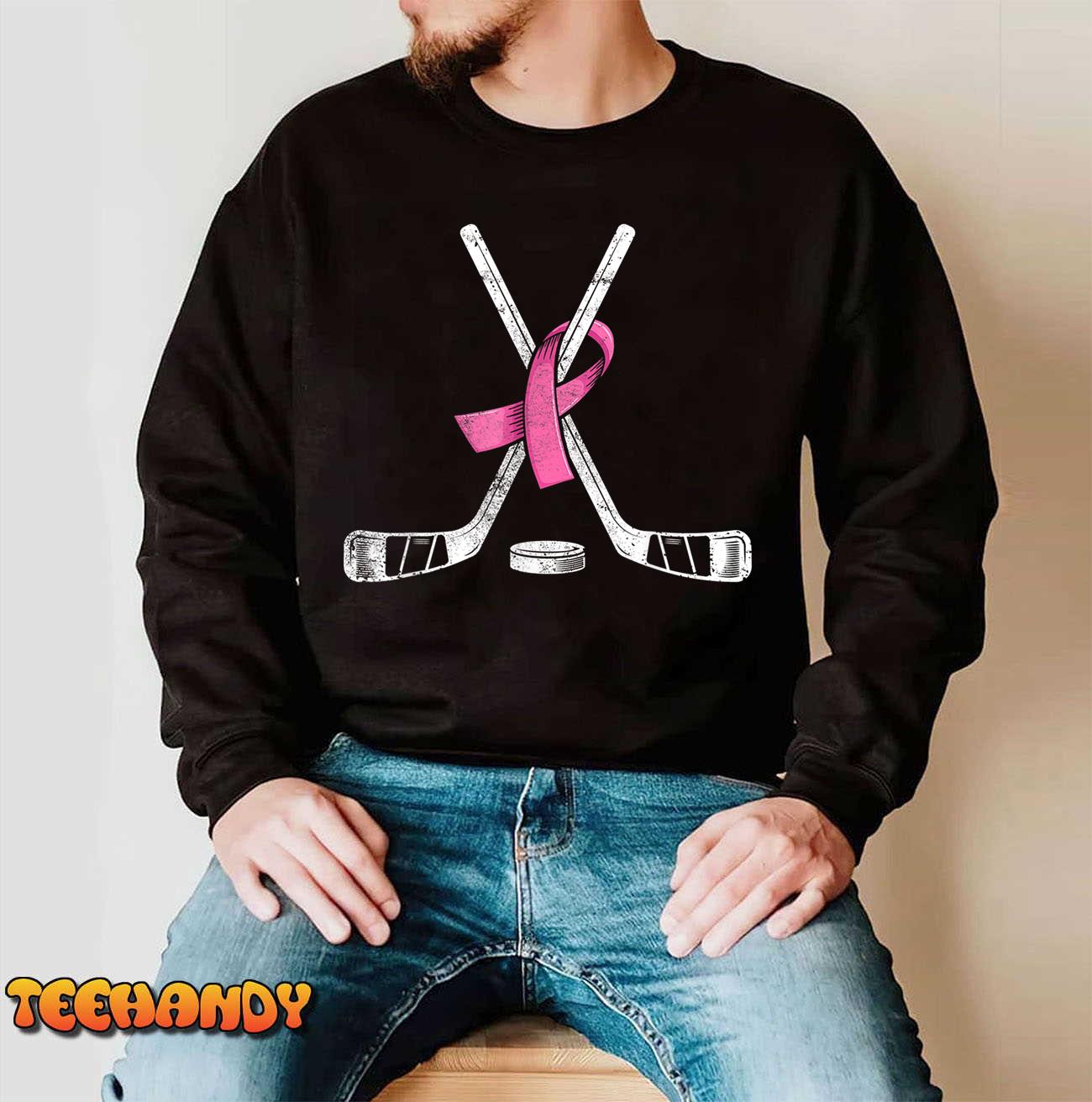 Hockey Pink Ribbon Breast Cancer Awareness Sport Lover T-Shirt