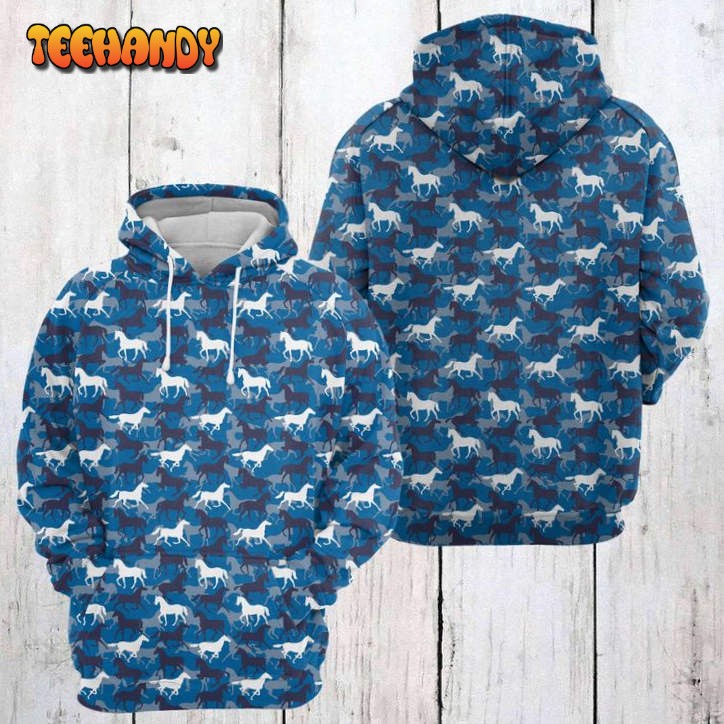 Horse Blue Camo 3D Printed HoodieZipper Hoodie