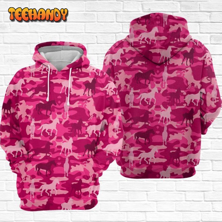 Horse Pink Camo Pattern 3D Printed HoodieZipper Hoodie