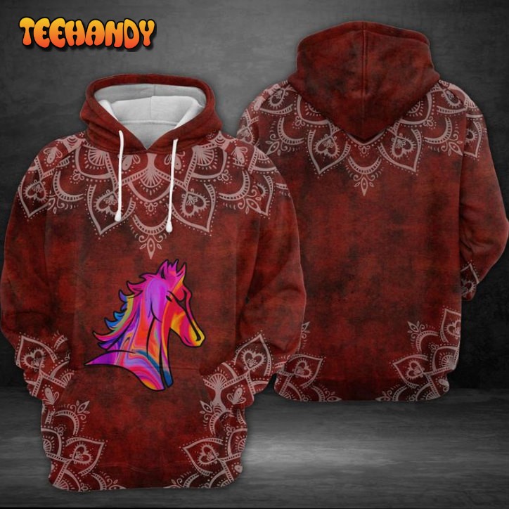 Horse Red Mandala 3D Printed HoodieZipper Hoodie