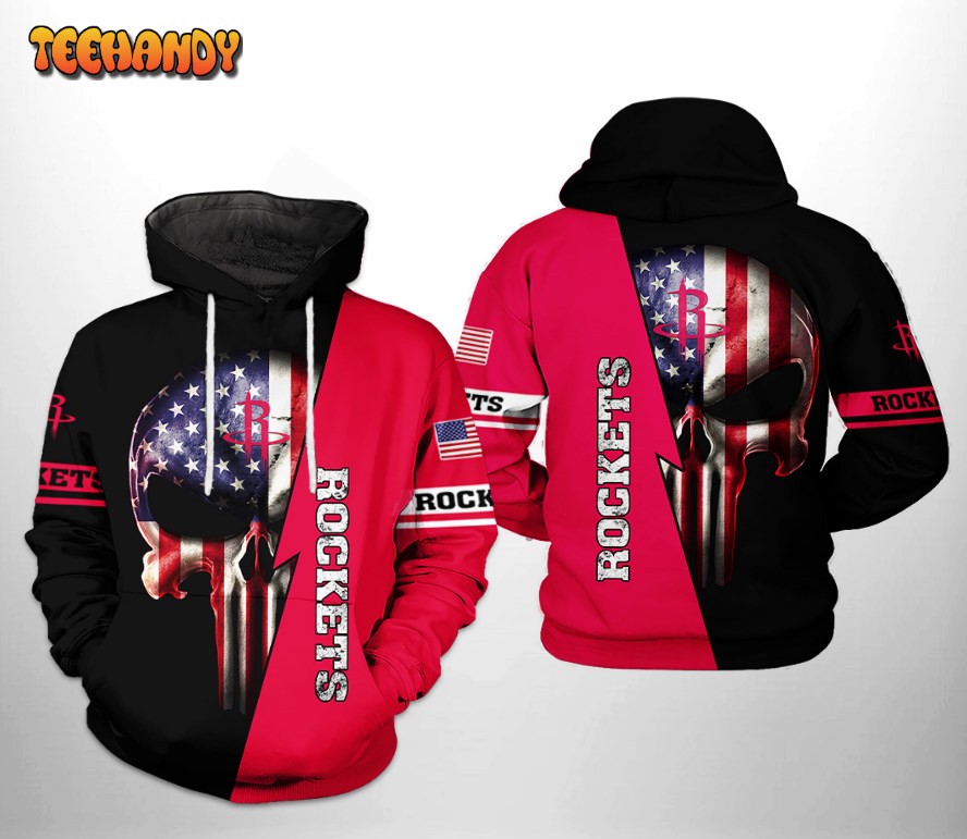 Houston Rockets NBA US Flag Skull Team 3D Printed HoodieZipper Hoodie