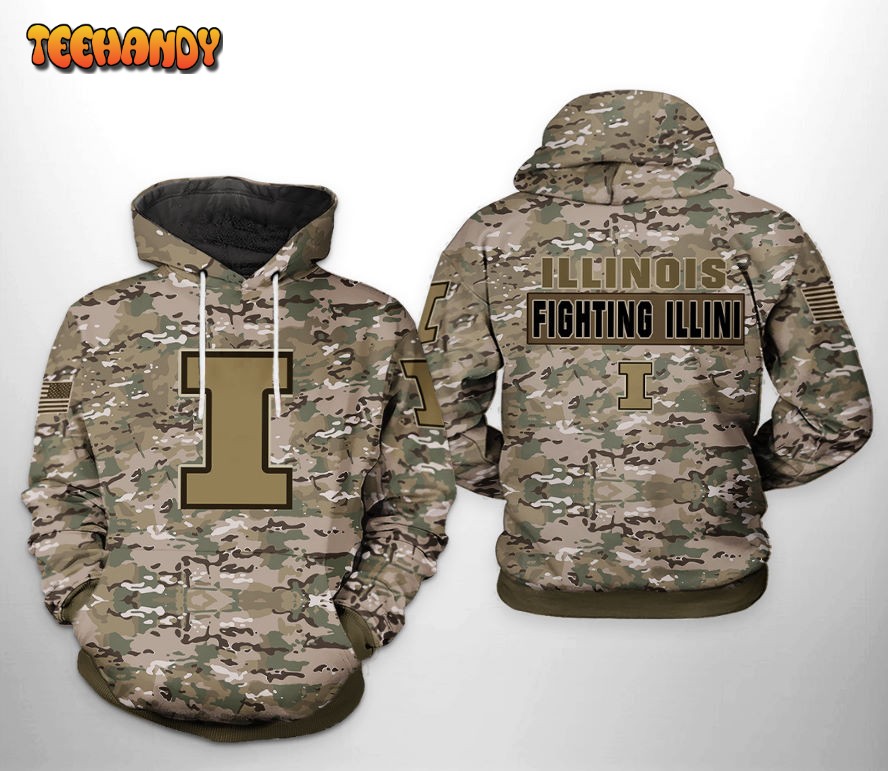 Illinois Fighting Illini NCAA Camo Veteran 3D Printed HoodieZipper Hoodie