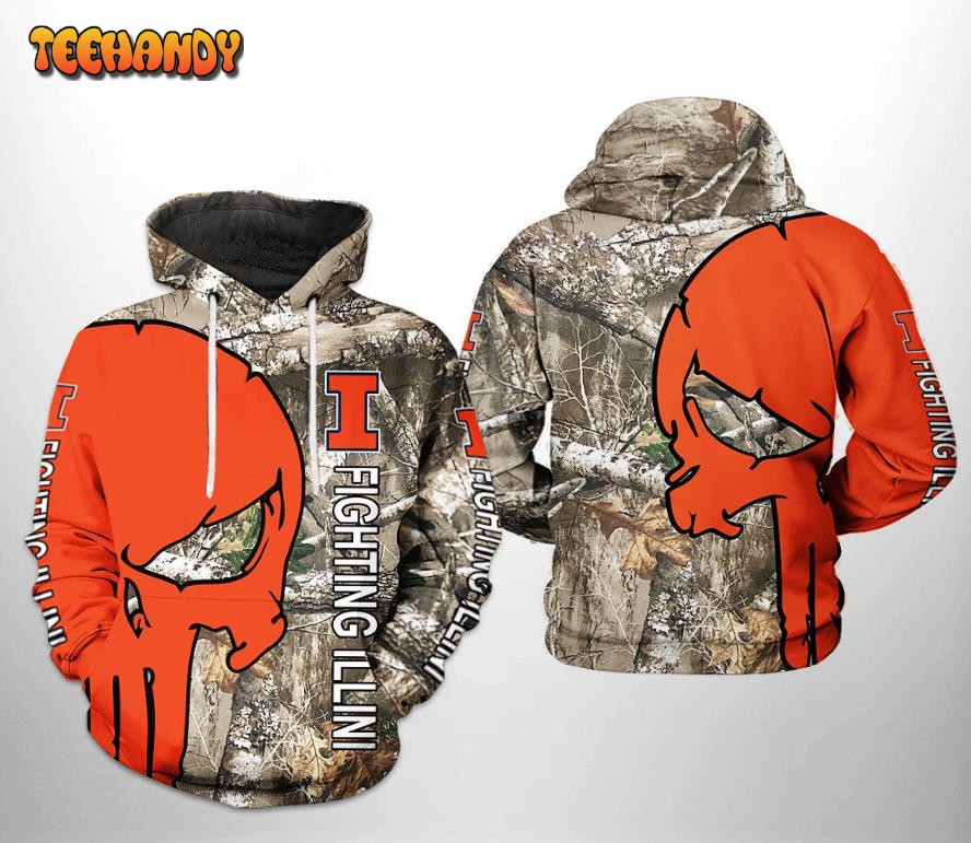 Illinois Fighting Illini NCAA Camo Veteran Hunting 3D Printed Hoodie