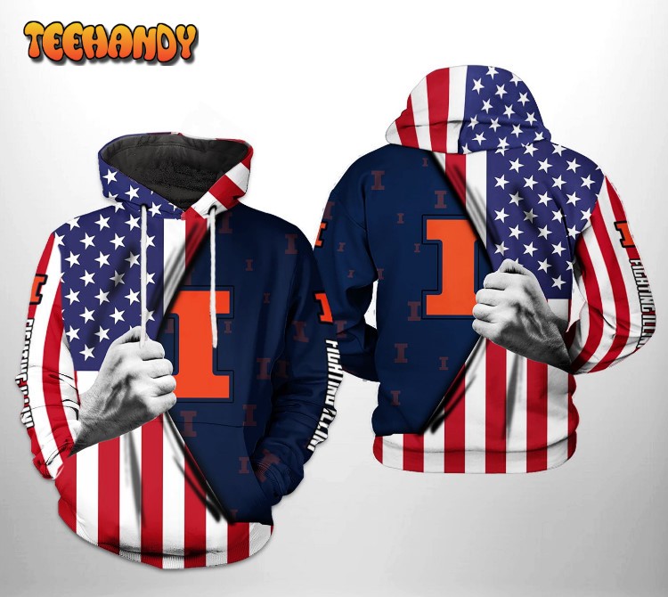 Illinois Fighting Illini NCAA US Flag 3D Printed HoodieZipper Hoodie