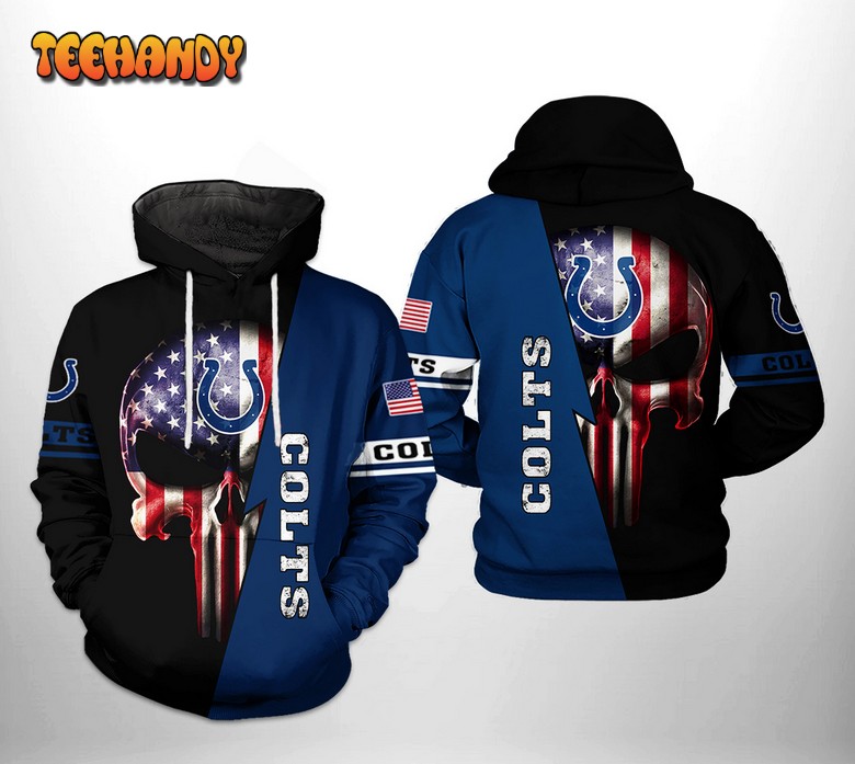 Indianapolis Colts NFL US Flag Skull Team 3D Printed Hoodie