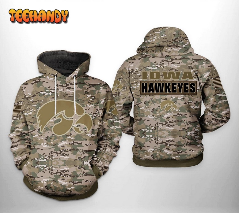 Iowa Hawkeyes NCAA Camo Veteran 3D Printed Hoodie Zipper Hoodie