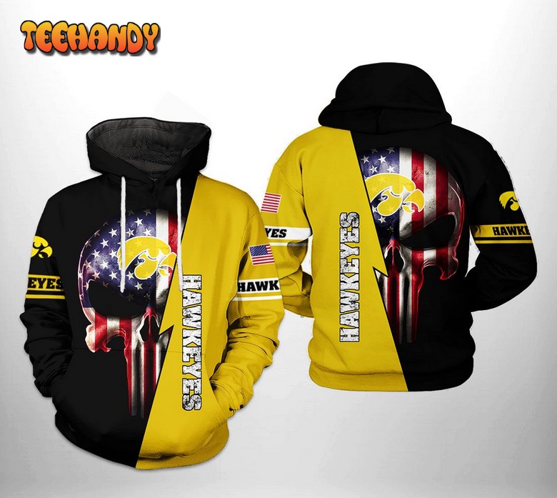 Iowa Hawkeyes NCAA US Flag Skull 3D Printed Hoodie Zipper Hoodie