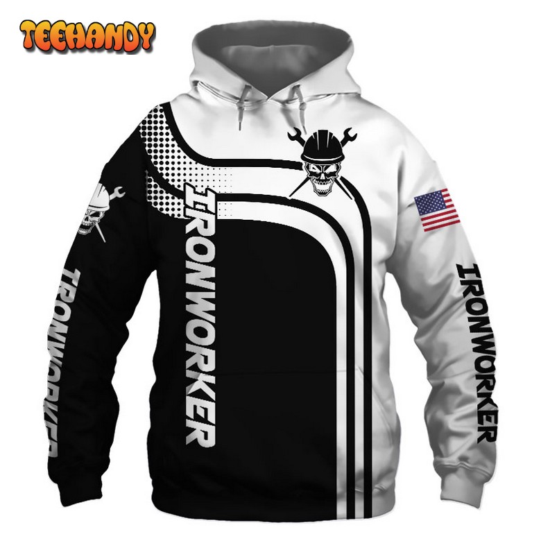 Ironworker Black US Flag 3D Printed Hoodie Zipper Hoodie