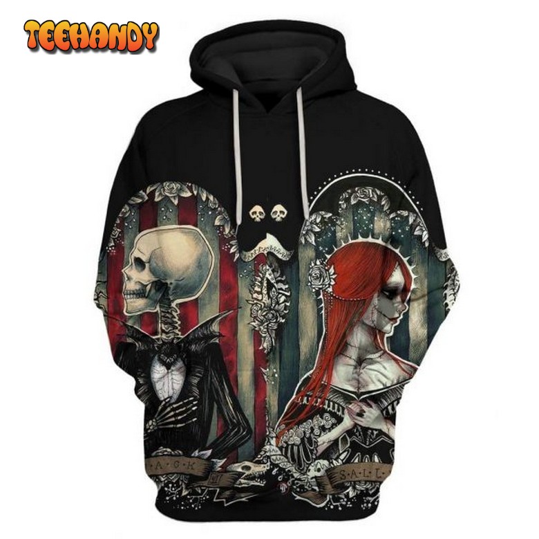 Jack and Sally Nightmare Before Christmas Skull Art 3D Printed Hoodie