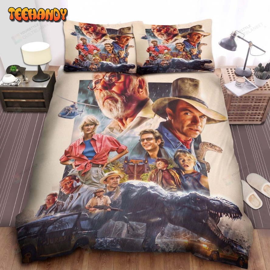 Jurassic Park Characters and Dinosaurs In Vintage Painting Poster Bedding Sets