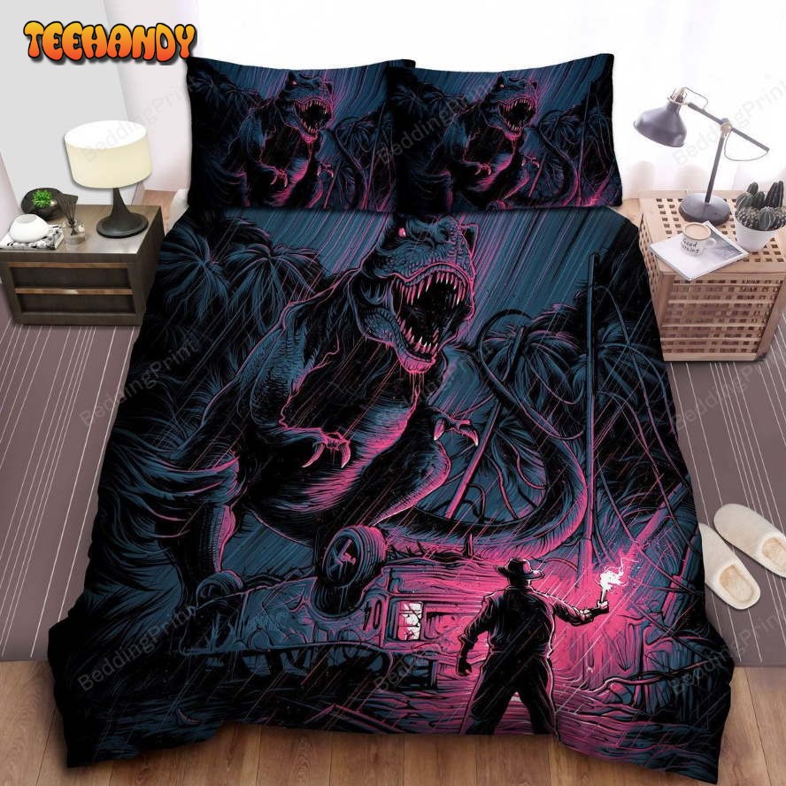 Jurassic Park Man Vs T-Rex Modern Art Drawing Duvet Cover Bedding Sets