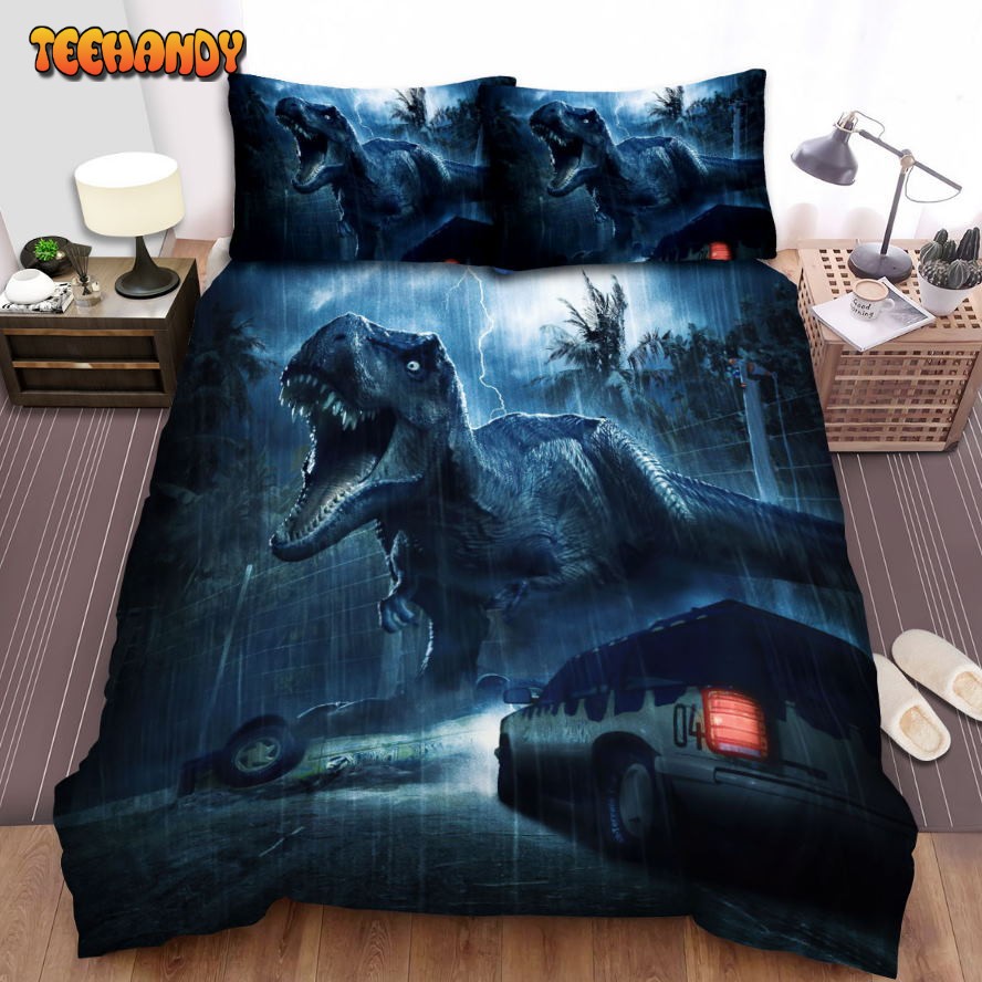 Jurassic Park Movie Dinosaur In The Storm Photo Spread Comforter Bedding Sets