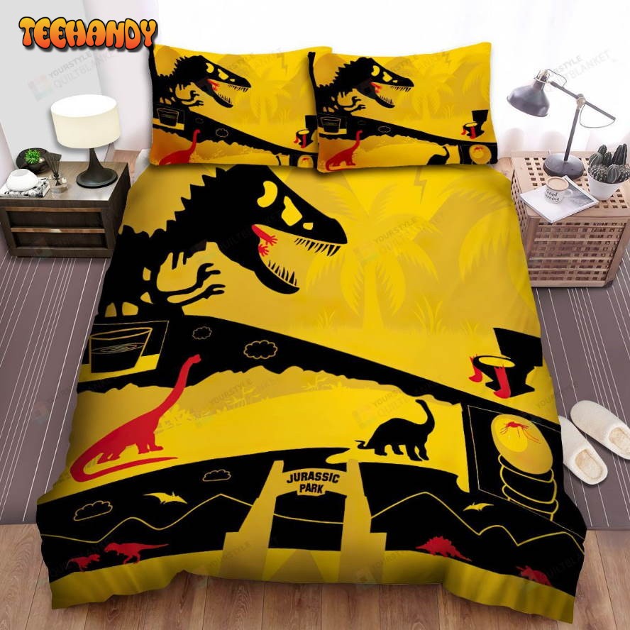 Jurassic Park Movie Yellow Background Photo Spread Comforter Bedding Sets