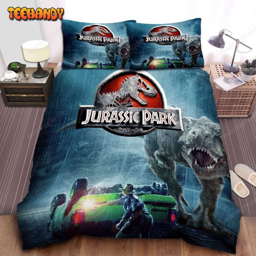 Jurassic Park T-Rex Hunting Illustration Bed Sheets Duvet Cover Bedding Sets