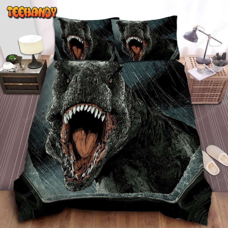 Jurassic Park T-Rex In Digital Art Portrait Bed Sheets Duvet Cover Bedding Sets