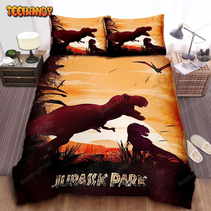 Jurassic Park T-Rex Under The Sunset Illustration Duvet Cover Bedding Sets