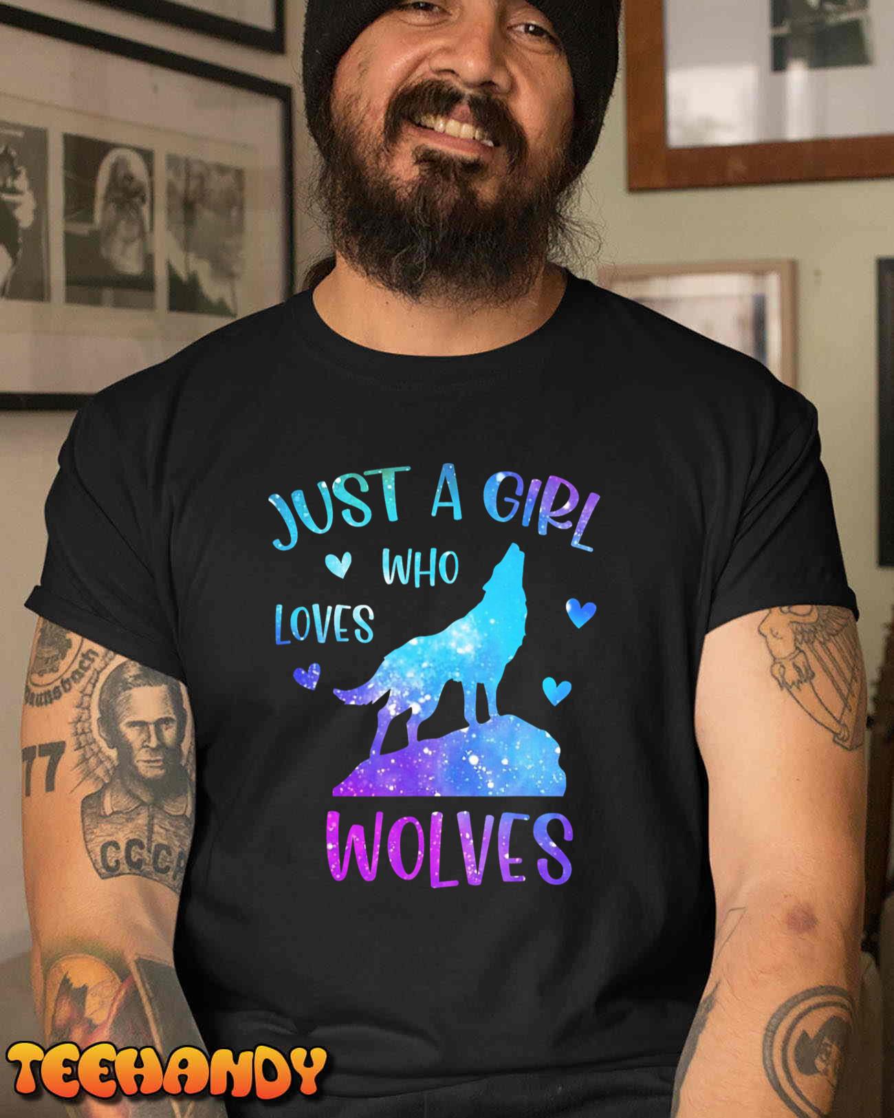 Just A Girl Who Loves Wolves Watercolor Cute Wolf T-Shirt