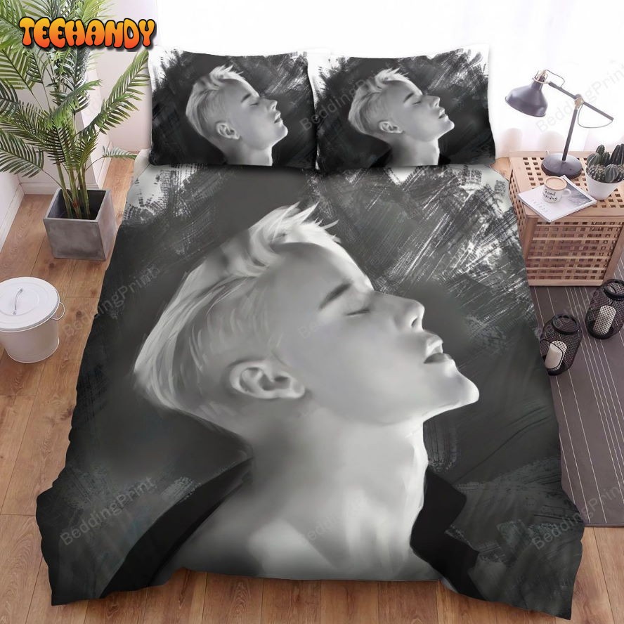 Justin Bieber Black &amp White Portrait Painting Spread Duvet Cover Bedding Sets