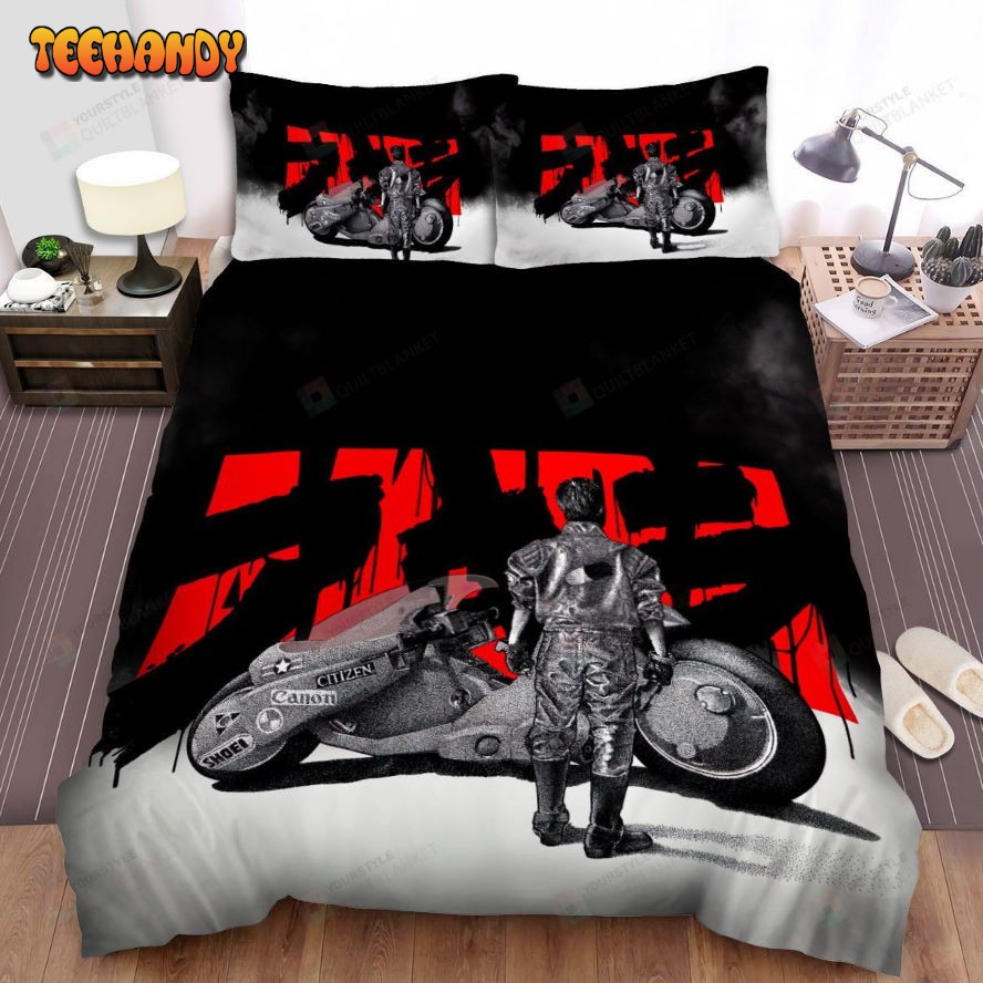 Kaneda And His Bike In Red Black and White Akira Poster Comforter Bedding Sets