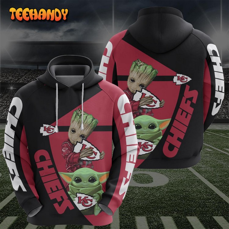 Kansas Chiefs Groot Baby Yoda 3D Printed Hoodie Zipper Hoodie