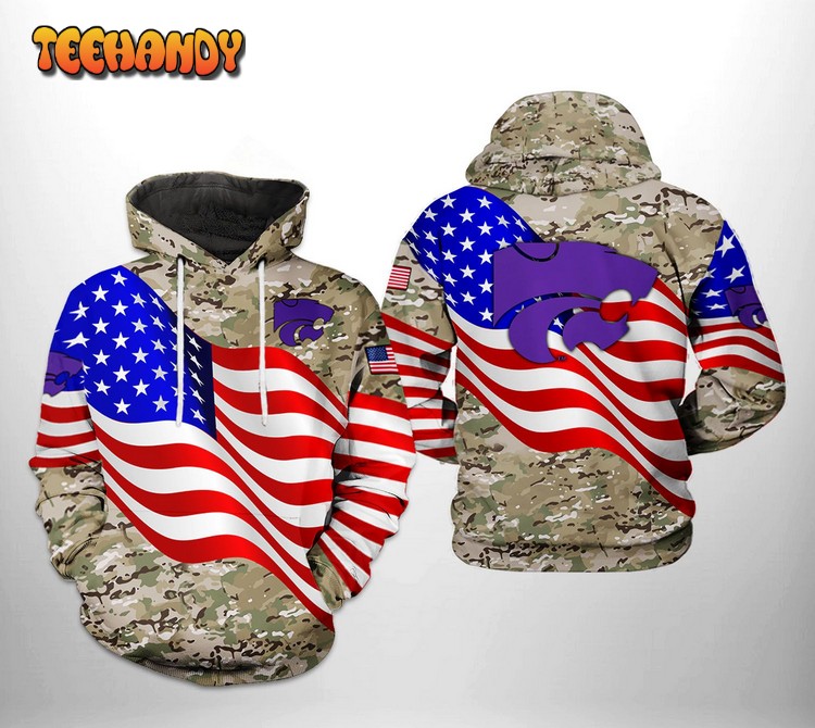 Kansas State Wildcats NCAA US Flag Camo Veteran 3D Printed Hoodie