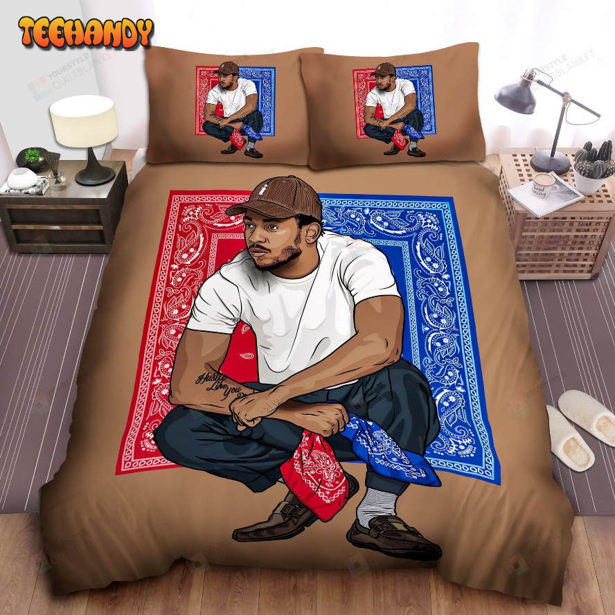 Kendrick Lamar In Bandana Background Illustration Duvet Cover Bedding Sets