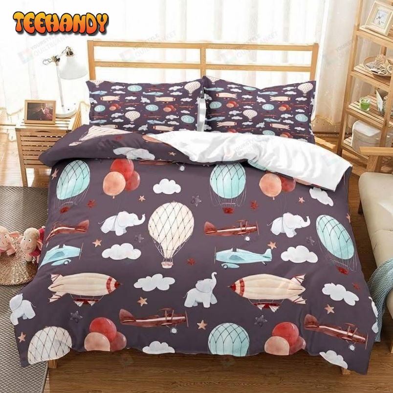 Kids Cartoon Hot Air Balloon Cotton Spread Comforter Duvet Cover Bedding Sets