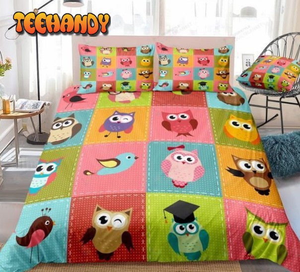 Kids Owl Cartoon Cotton Bed Sheets Spread Comforter Duvet Cover Bedding Sets