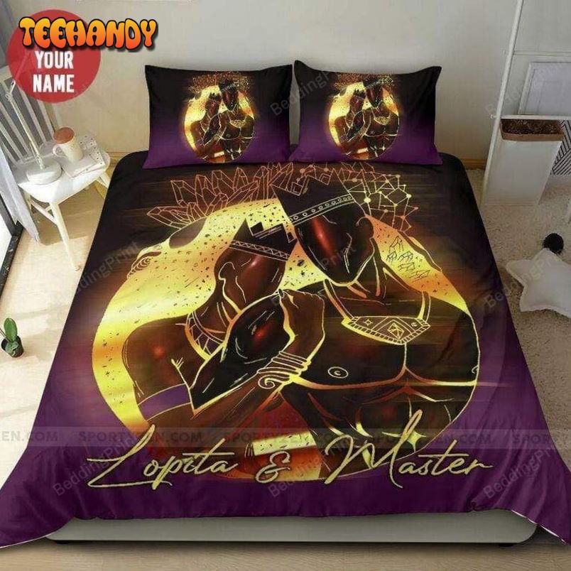 King &amp Queen Gold Custom Name Duvet Cover Bedding Set