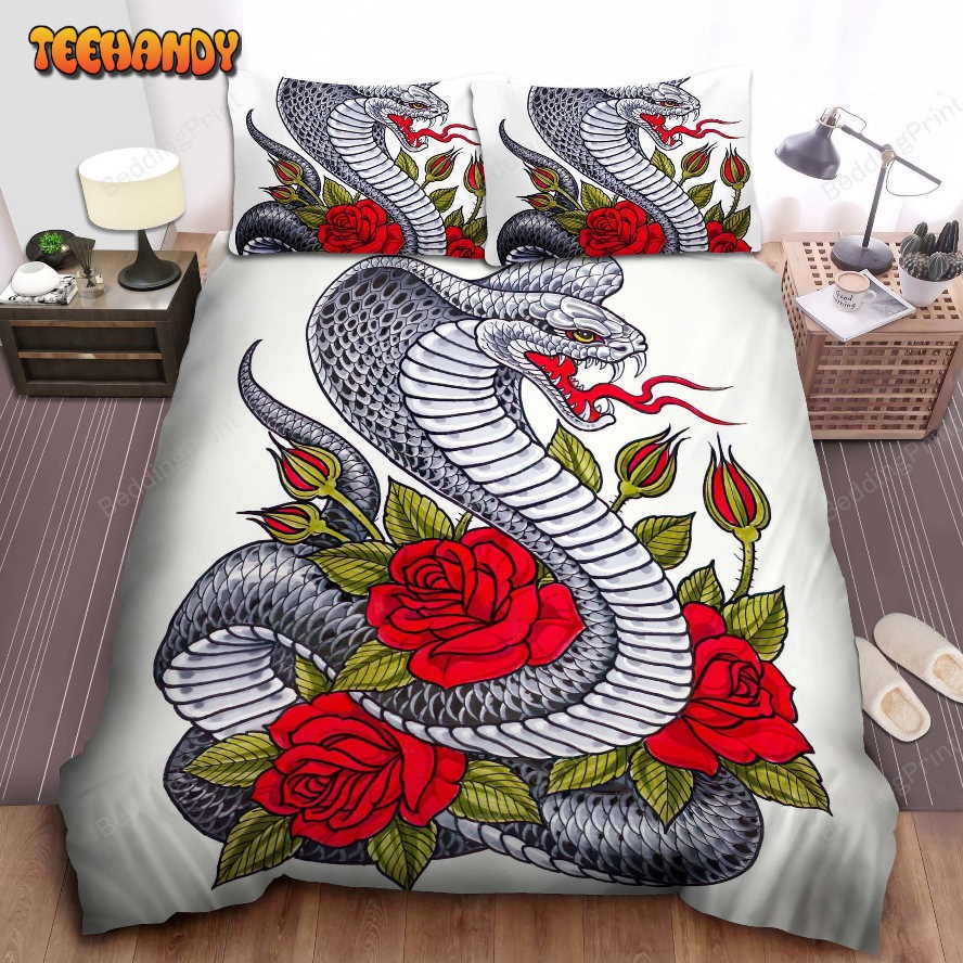 King Cobra &amp Roses Artwork Bed Sheets Duvet Cover Bedding Sets