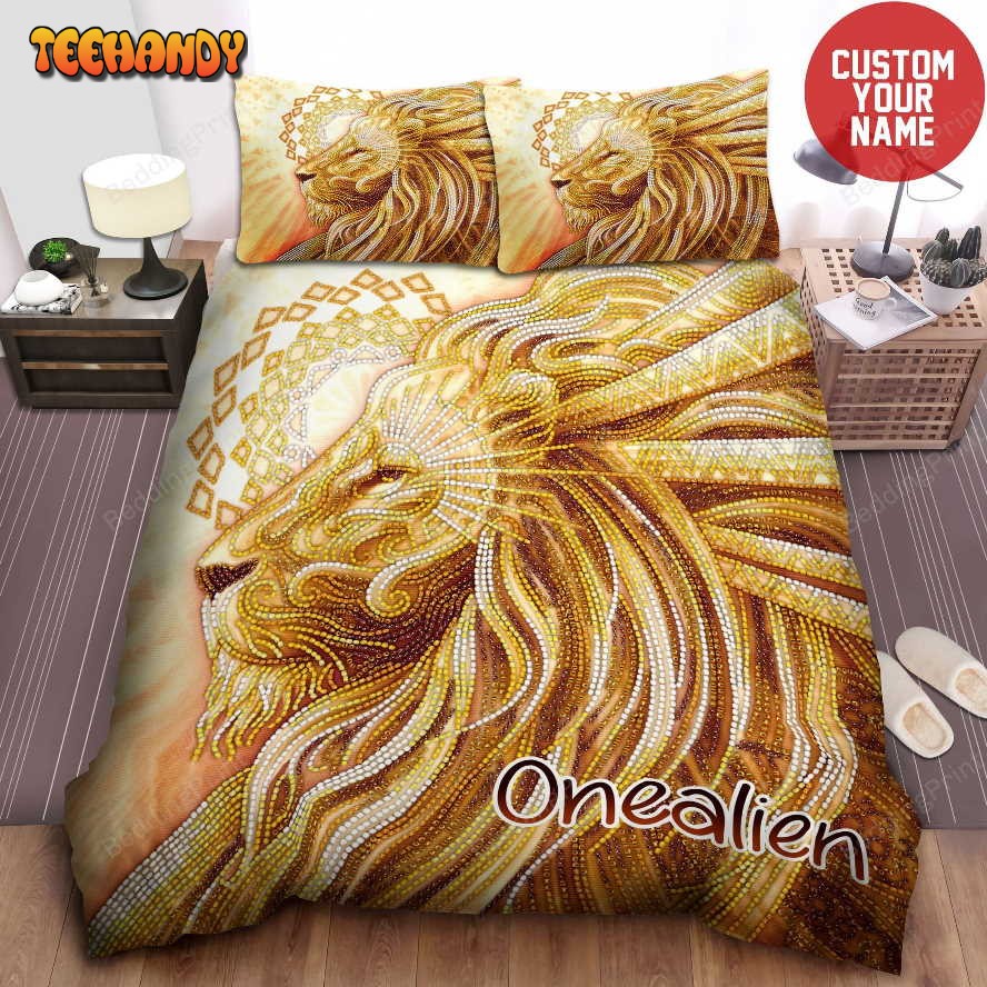 King Lion Sparkling Personalized Custom Name Duvet Cover Bedding Set