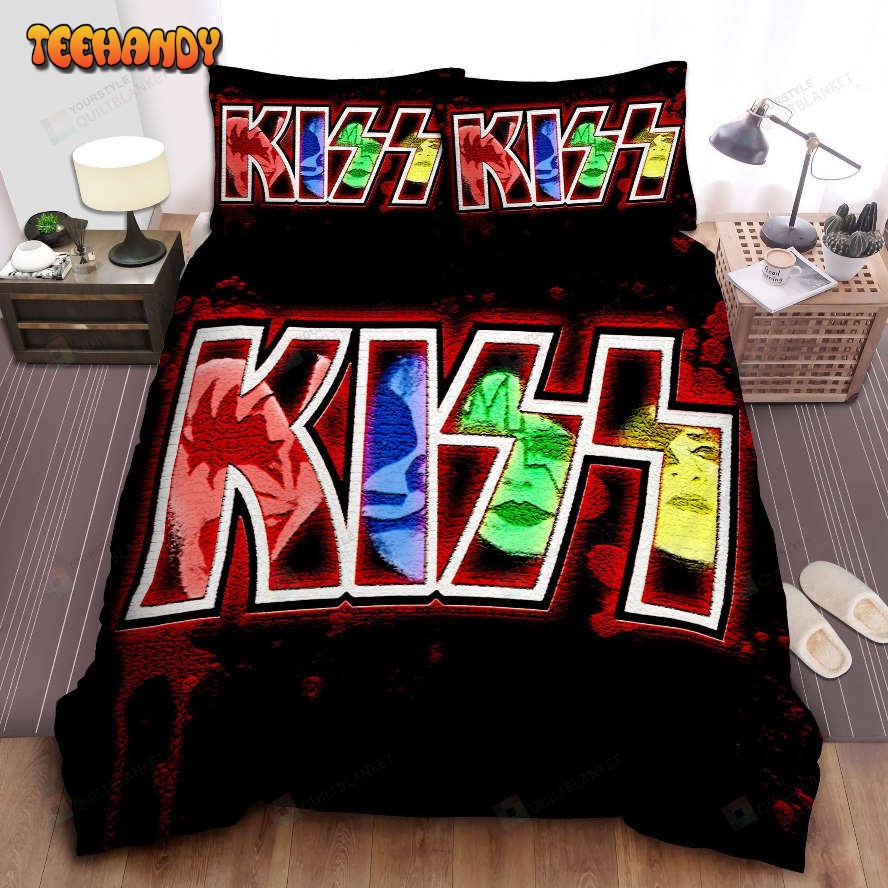 Kiss Band Logo Grunge Art Bed Sheet Spread Comforter Duvet Cover Bedding Sets