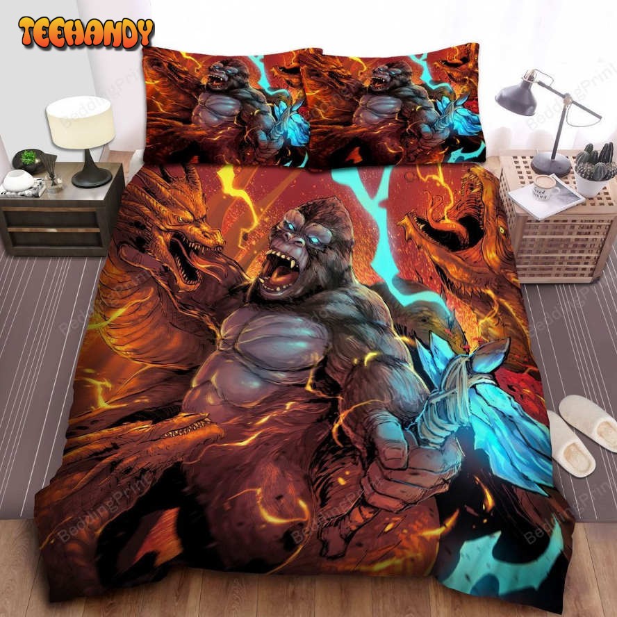 Kong &amp King Ghidorah In A Battle Digital Art Duvet Cover Bedding Sets