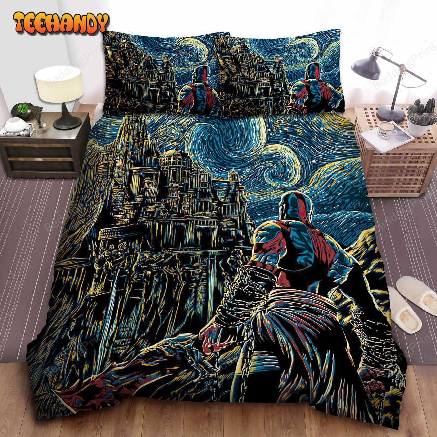 Kratos From God Of War In Starry Artwork Bed Sheets Duvet Cover Bedding Sets