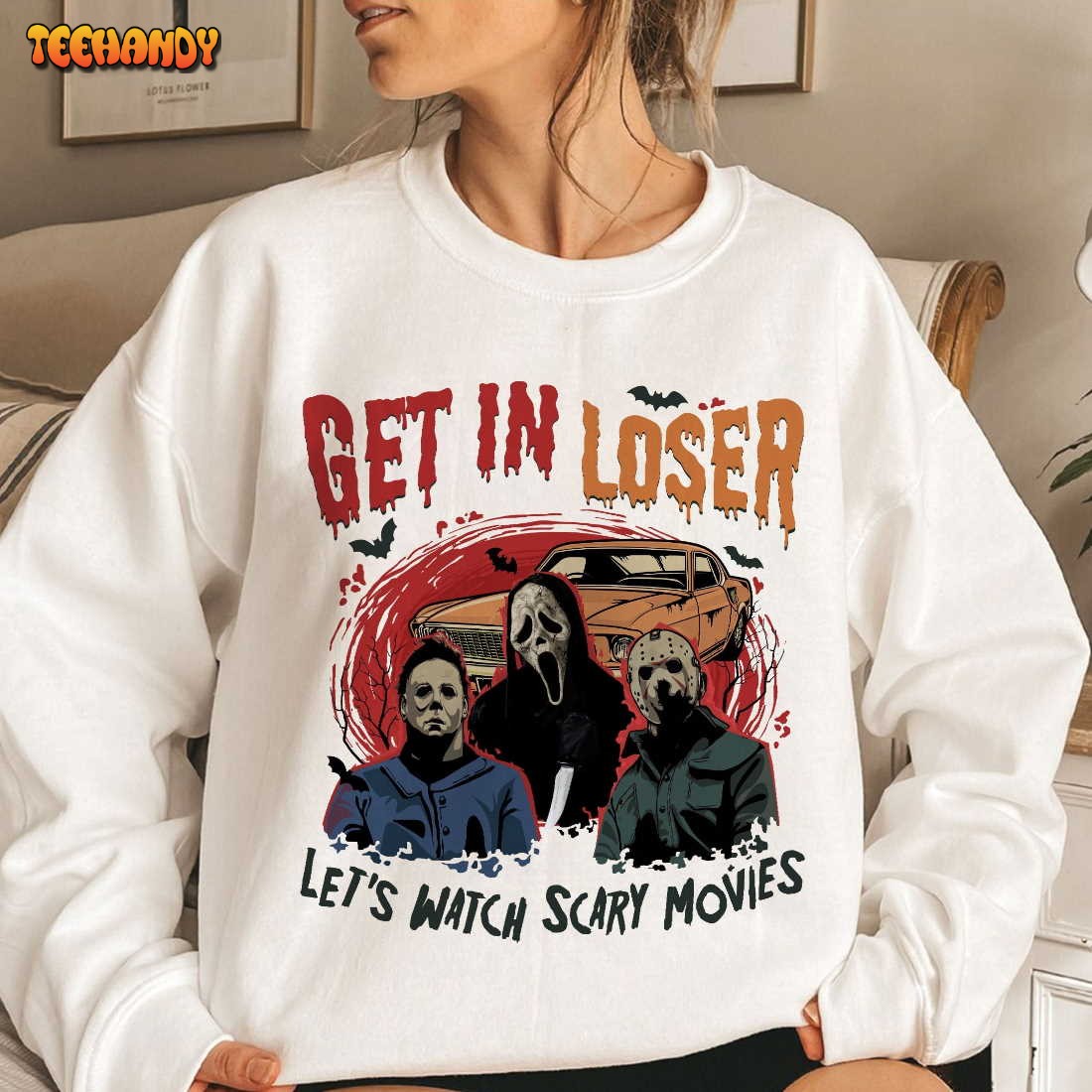 Let’s Watch Scary Movies Sweatshirt, Halloween Horror Characters Sweashirt