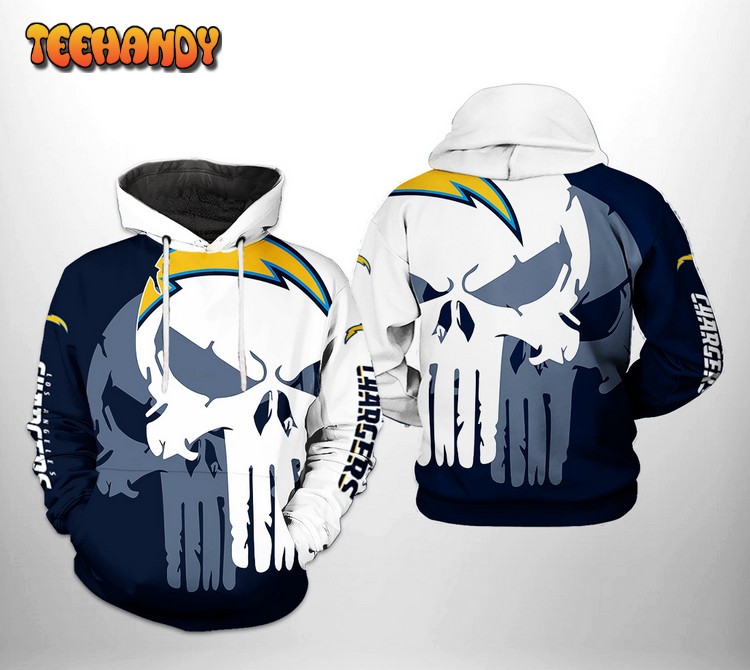 Los Angeles Chargers NFL Team Skull 3D Printed Hoodie Zipper Hoodie