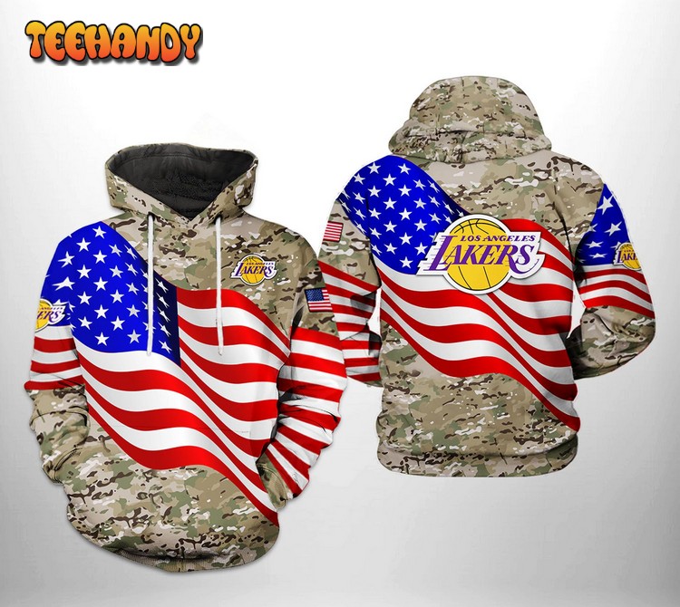 Los Angeles Lakers NBA US Flag Camo Veteran Team 3D Printed Hoodie