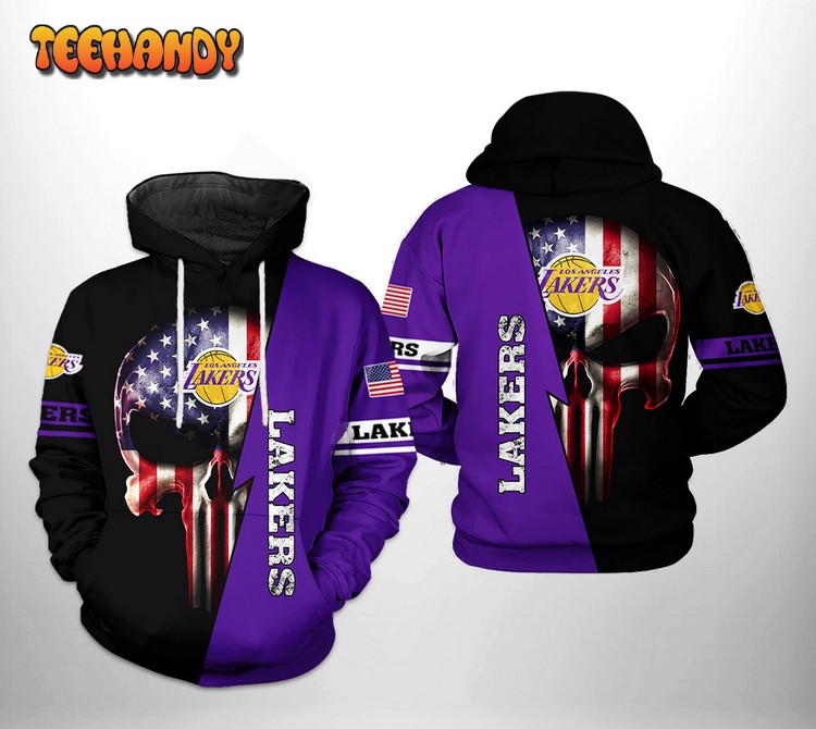 Los Angeles Lakers NBA US Flag Skull Team 3D Printed Hoodie