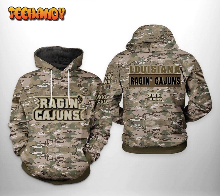 Louisiana Ragin’ Cajuns NCAA Camo Veteran 3D Printed Hoodie