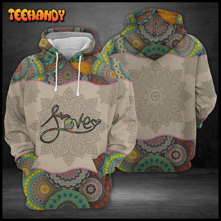 Love Michigan Mandala 3D Printed Hoodie Zipper Hoodie