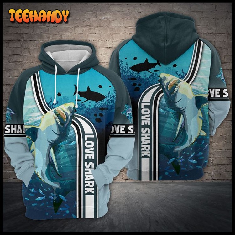 Love Shark 3D Printed Hoodie Zipper Hoodie