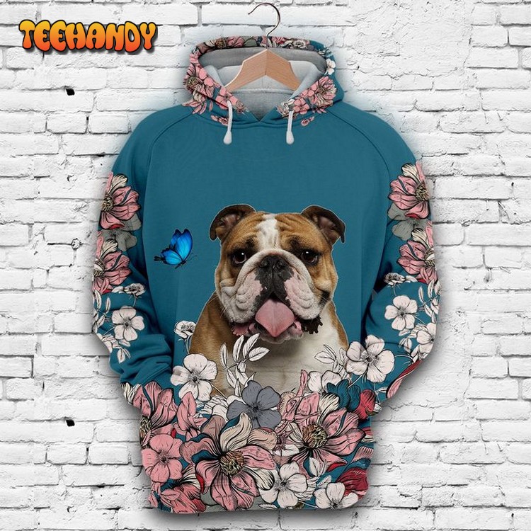 Lovely Bulldog And Flower 3D Printed Hoodie Zipper Hoodie