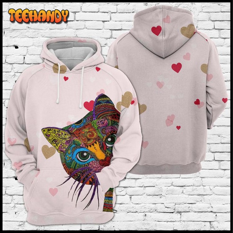 Lovely Cat Face 3D Printed Hoodie Zipper Hoodie