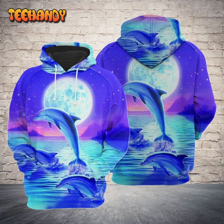 Lovely Dolphin Night 3D Printed Hoodie Zipper Hoodie