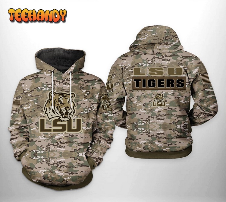 LSU Tigers NCAA Camo Veteran 3D Printed Hoodie Zipper Hoodie