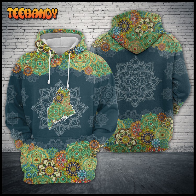 Maine Floral Mandala 3D Printed Hoodie Zipper Hoodie