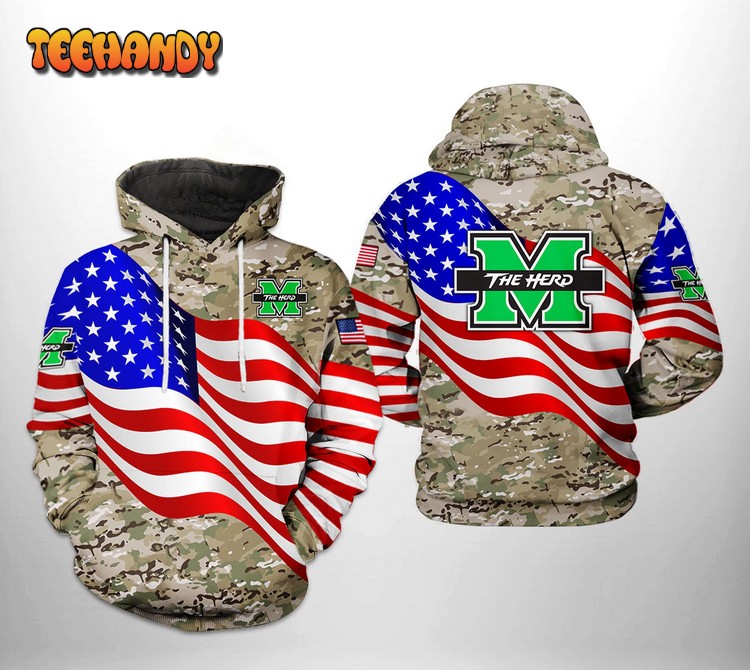 Marshall Thundering Herd NCAA US Flag Camo Veteran 3D Hoodie